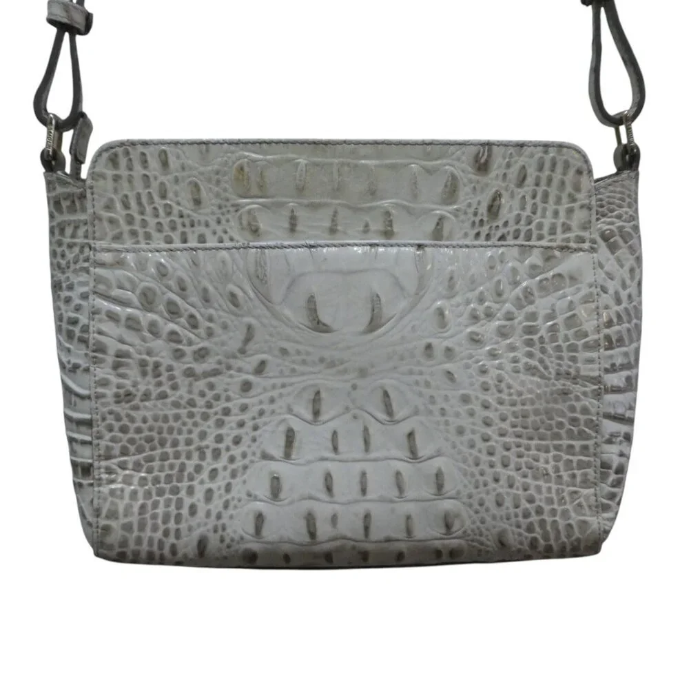 Brahmin Carrie Croc Embossed Leather Sand Dune Crossbody Purse Bag